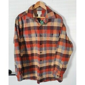 LL Bean Chamois Cloth Shirt Mens Traditional Fit Medium Plaid Heavy Flannel New